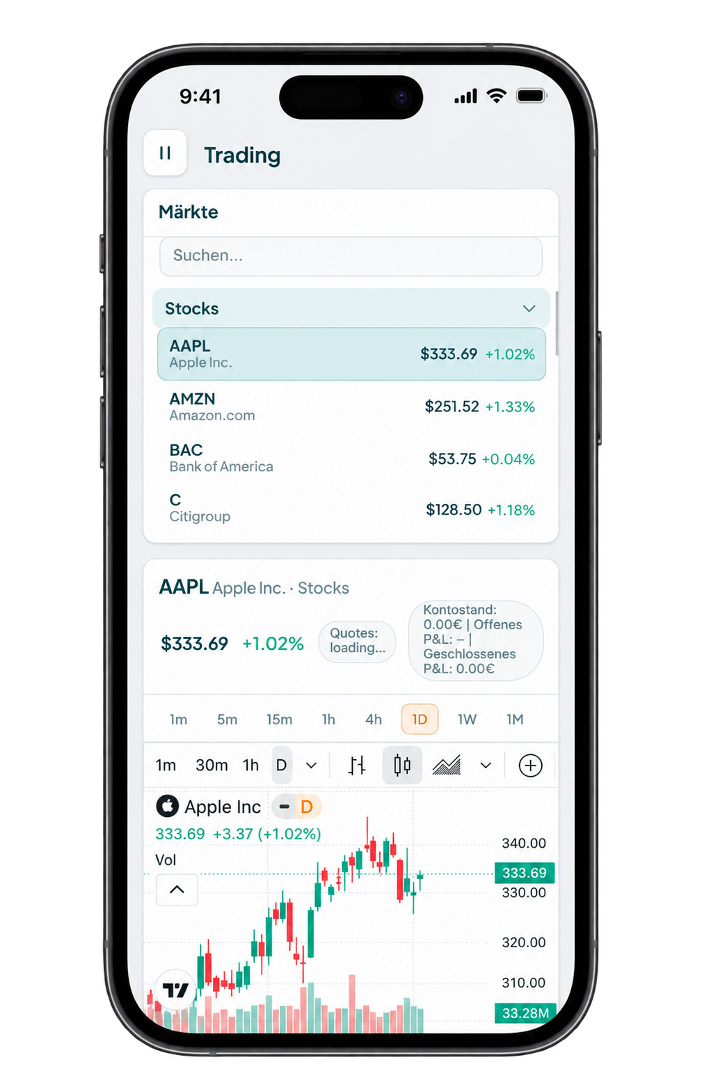 Trading-App auf einem Smartphone
